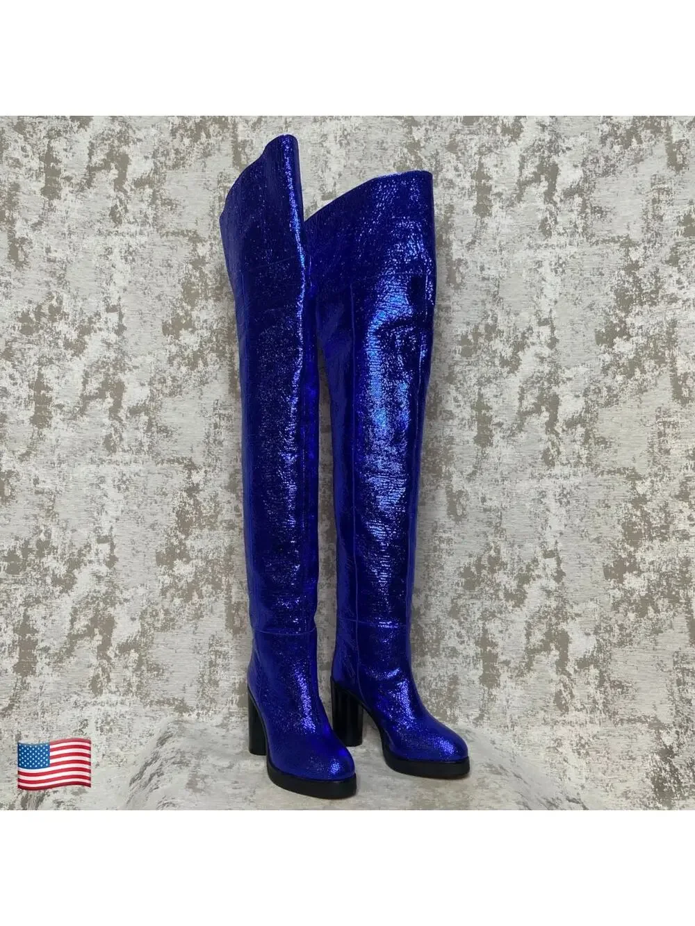 Isabel Marant Lurna Thigh High Boots in Blue Metallic